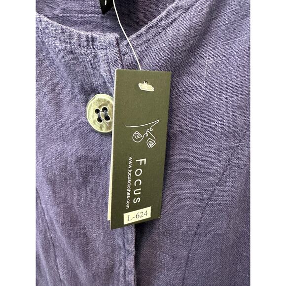 FOCUS | Linen Jacket Top Purple Button Front Lagenlook Oversized Pocket | Large - Picture 7 of 9